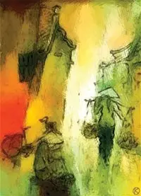 Tranh trừu tượng tông vàng xanh