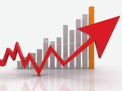 Hình minh hoạ mũi tên đỏ đi lên trên nền biểu đồ cột