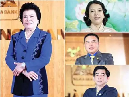 Ảnh ghép chân dung các lãnh đạo một ngân hàng cùng gia đình