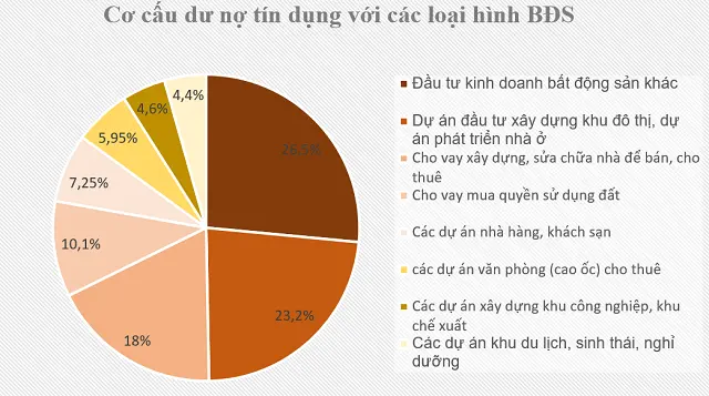 Biểu đồ cơ cấu dư nợ tín dụng theo các loại hình bất động sản