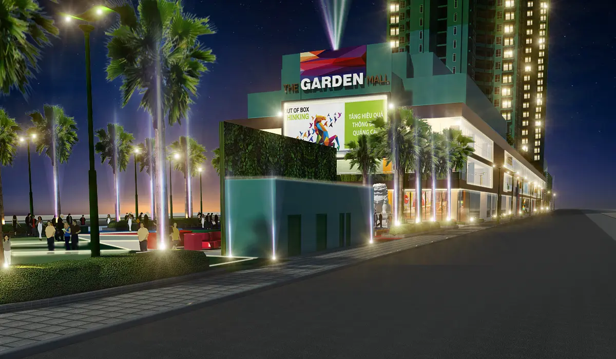 Phối cảnh ban đêm của trung tâm thương mại The Garden Mall