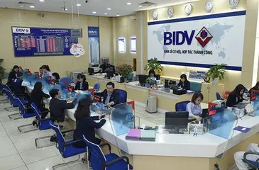 Quầy giao dịch một chi nhánh BIDV với nhân viên đang làm việc