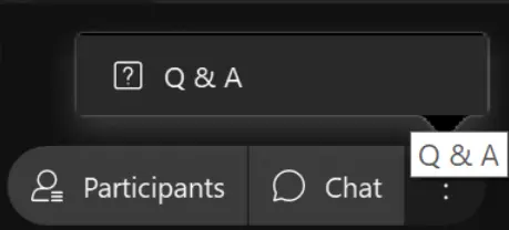 Thanh công cụ Webex với nút Participants, Chat và mục Q&A