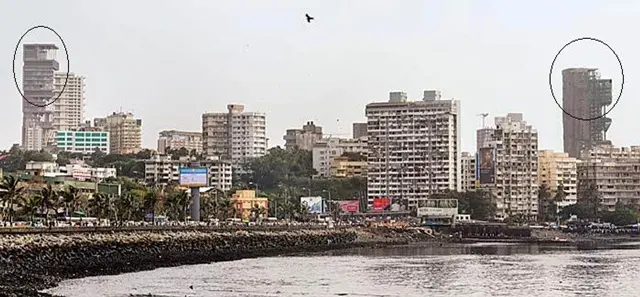 Tòa nhà Antilia của tỷ phú Mukesh Ambani (trái) và JK House của tỷ phú Gautam Singhania (phải) ở Mumbai
