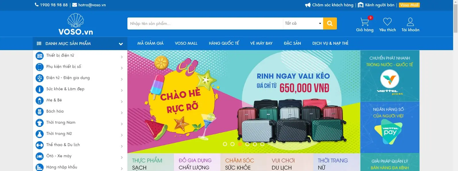Ảnh chụp màn hình trang chủ sàn thương mại điện tử Voso.vn