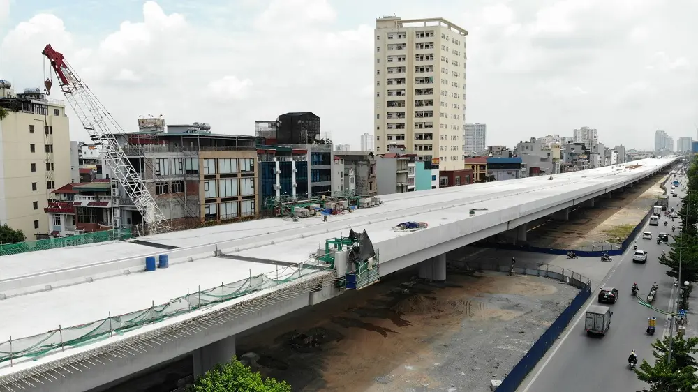 Cầu cạn vành đai 3 gần hoàn thành nhìn từ trên cao