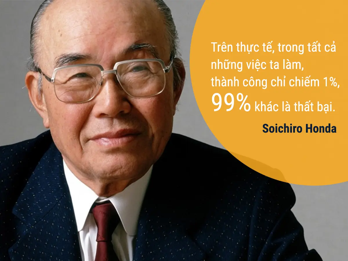 Chân dung Soichiro Honda đeo kính bên câu nói về thành công và thất bại