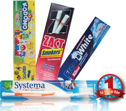 Kem đánh răng Kodomo, Zact, Fresh White và bàn chải Systema của Lion