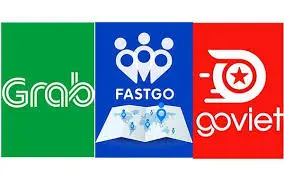 Logo ba ứng dụng gọi xe Grab, FastGo và Go-Viet