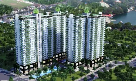 Phối cảnh cụm chung cư cao tầng nhiều tòa bên cạnh dòng sông